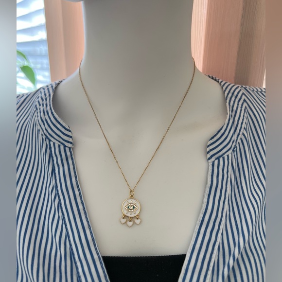 White & Gold Boho Chic Evil Eye Necklace - Delicate Cute Trendy Gold Necklace - Picture 7 of 7
